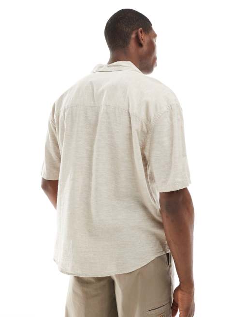 ONLY & SONS linen mix relaxed resort shirt in beige, 3 of 4