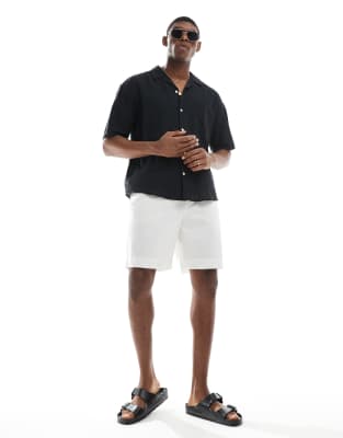 Only & Sons Linen Mix Relaxed Resort Shirt In Neutral