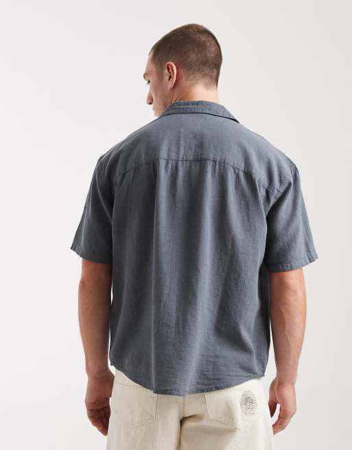 ONLY & SONS linen mix relaxed resort shirt in blue gray, 3 of 5