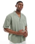 [ONLY & SONS] ONLY & SONS linen mix relaxed resort shirt in sage-Green XS Swamp
