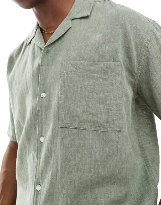 ONLY & SONS linen mix relaxed resort shirt in sage | ASOS
