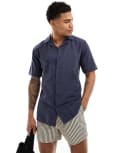 [ONLY & SONS] ONLY & SONS linen mix revere collar shirt in navy XS Night Sky