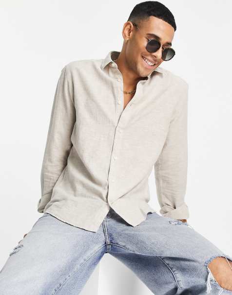 Only & Sons linen mix shirt in beige  