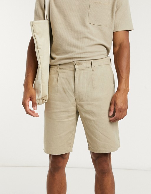 Only & Sons linen mix shorts in beige