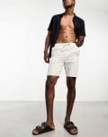 [ONLY & SONS] Only & Sons linen mix shorts in white and grey pinstripe-Neutral S White & Grey