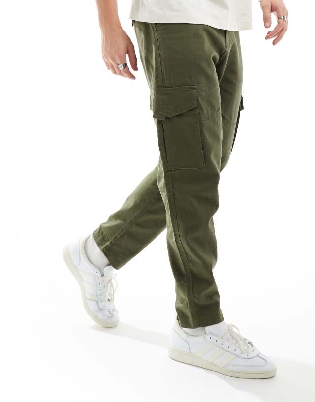 ONLY & SONS - linen mix tapered cargo trouser in khaki