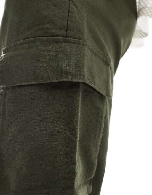 ONLY & SONS linen mix tapered fit cargo in khaki , 3 of 5