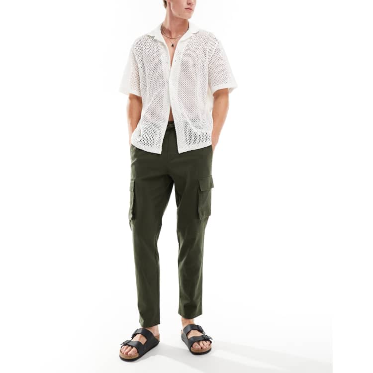 無料配送 ◆ OPEN_YY ◆ LINEN CARGO PANTS White Linen Cargo Pants by OPEN YY on Sale