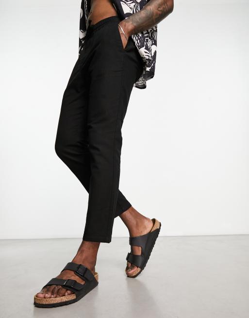 Only & Sons linen mix tapered fit pants in black