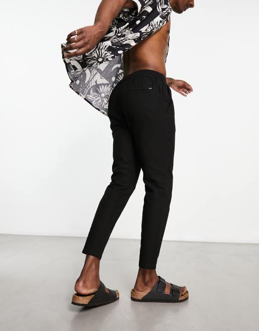 Only & Sons linen mix tapered fit pants in black | ASOS