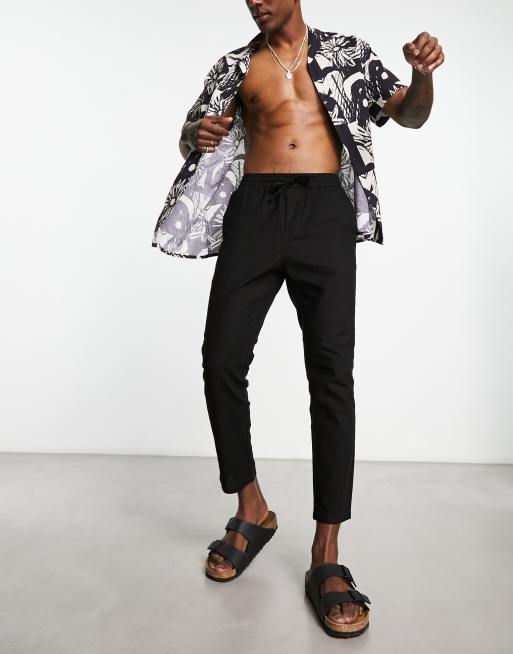 Only & Sons linen mix tapered fit pants in black | ASOS