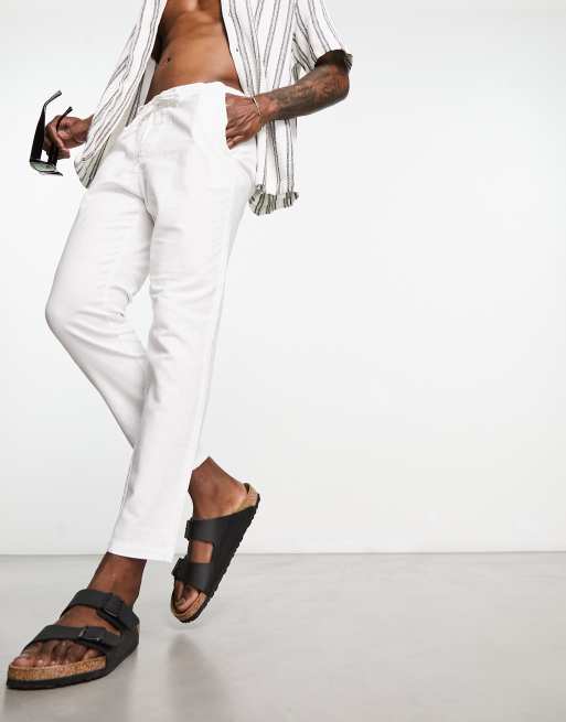 Only & Sons linen mix tapered fit pants in white
