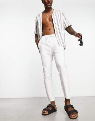 Only & Sons linen mix tapered fit pants in white