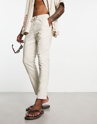 Only & Sons linen mix tapered fit trousers in beige