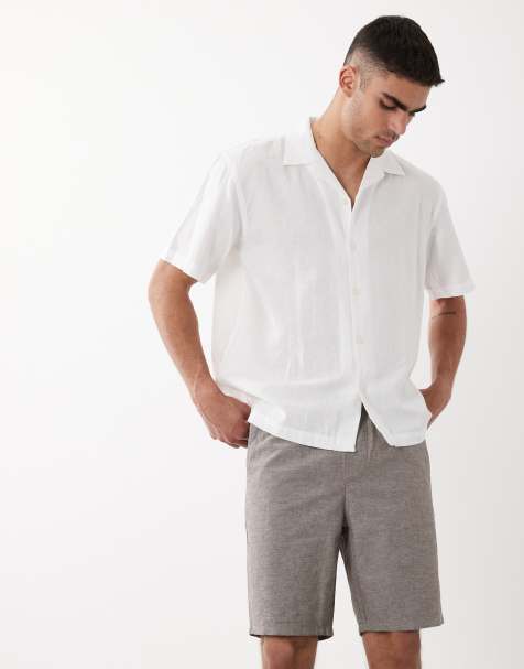 ONLY & SONS linen mix tie waist shorts in beige marl - view 1