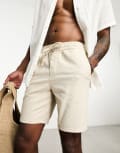 [ONLY & SONS] ONLY & SONS linen mix tie waist shorts in beige-Neutral XL Silver Lining