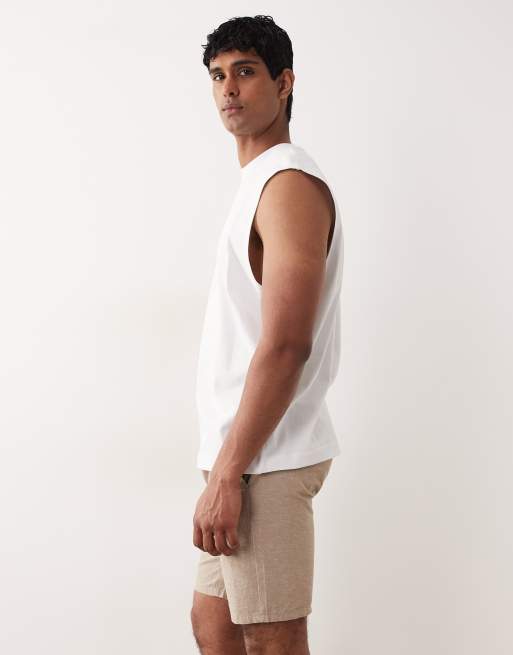 ONLY & SONS linen mix tie waist shorts in light brown, 3 of 5