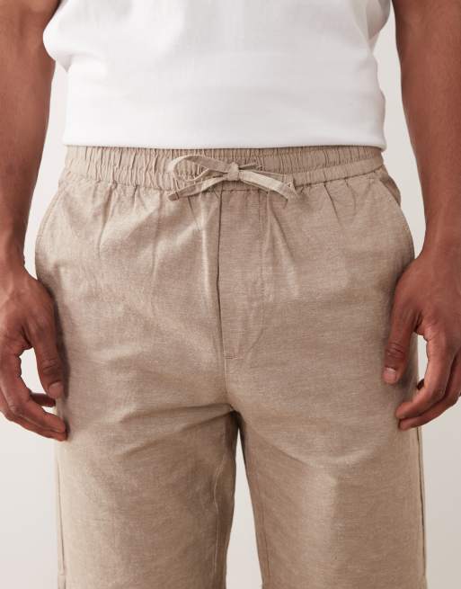 ONLY & SONS linen mix tie waist shorts in light brown, 4 of 5