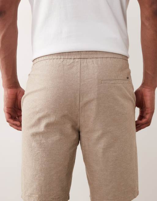 ONLY & SONS linen mix tie waist shorts in light brown, 5 of 5
