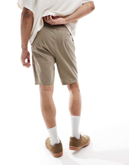 ONLY & SONS linen mix tie waist shorts in taupe