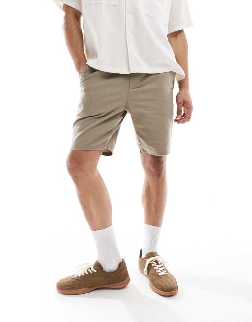 ONLY & SONS linen mix tie waist shorts in taupe