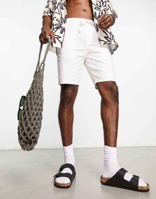 ONLY & SONS linen mix tie waist shorts in white