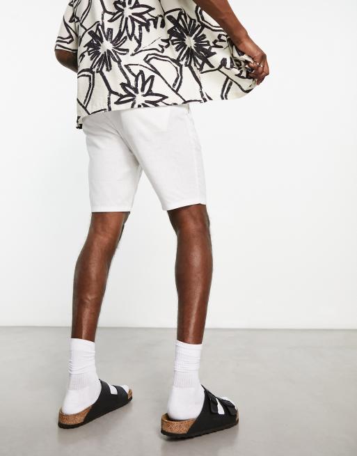 ONLY & SONS linen mix tie waist shorts in white