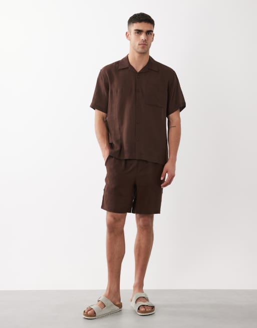 ONLY & SONS linen rich relaxed shirt co-ord in brown, 2 of 5