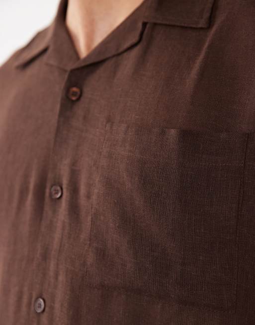 ONLY & SONS linen rich relaxed shirt co-ord in brown, 4 of 5