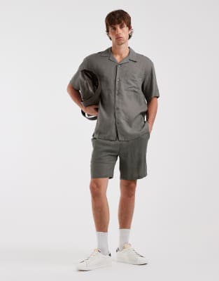 ONLY & SONS linen rich shorts co-ord in grey-Green