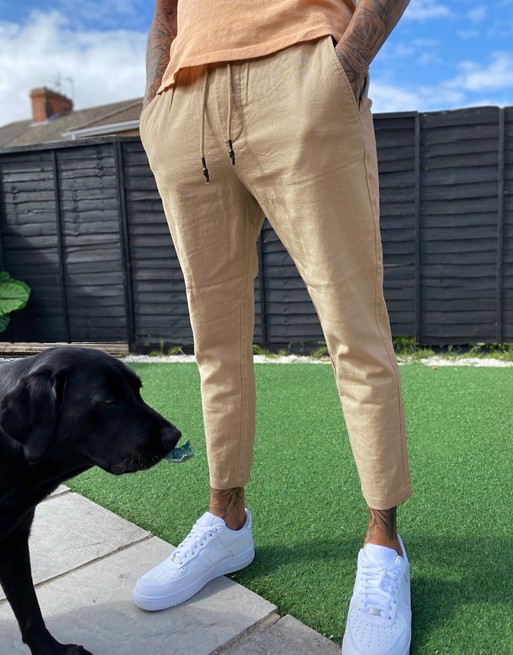 Only & Sons linen trouser in slim fit beige