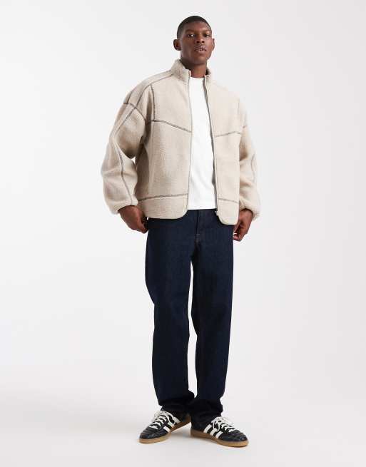 ONLY & SONS – Ljusbeige fleece med hög krage, lång dragkedja och kontrastsömmar, 2 av 5