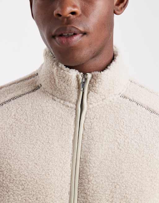 ONLY & SONS – Ljusbeige fleece med hög krage, lång dragkedja och kontrastsömmar, 5 av 5