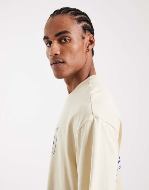 ONLY & SONS – Ljusbeige och blå t-shirt i oversize med Snobben-tryck baktill, 4 av 5