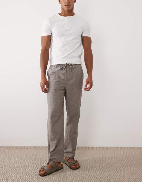 ONLY & SONS – Ljusbruna, lediga byxor i linnemix - view 1