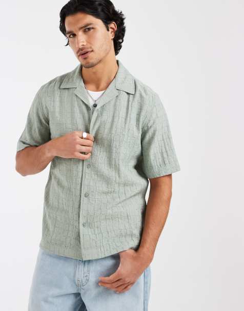 ONLY & SONS – Ljust salviagrön skjorta i regular fit med textur och semesterkrage - view 1