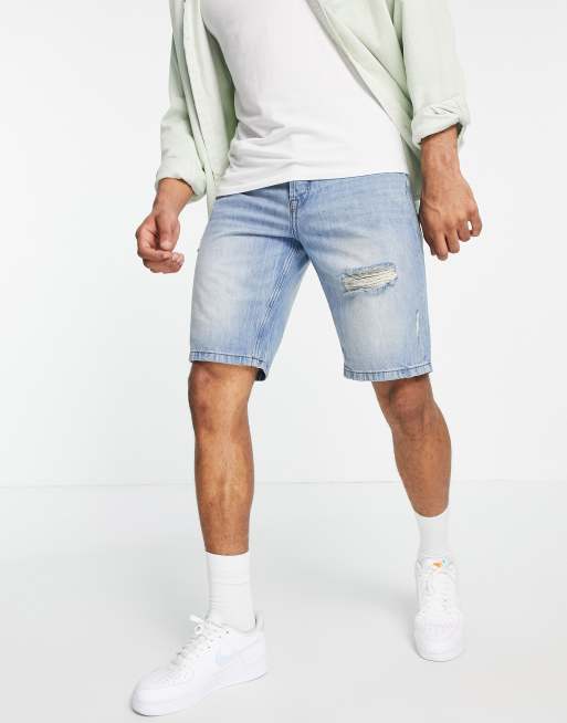 Only Sons Locker geschnittene Jeans Shorts mit Zierrissen in Blau ASOS