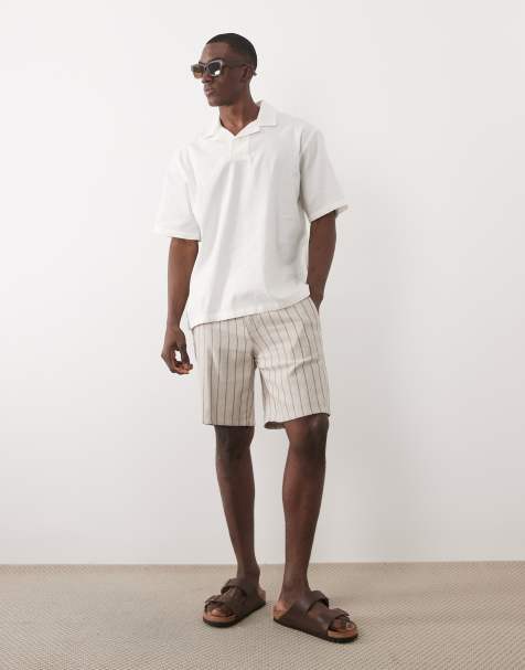 ONLY & SONS – Locker geschnittene Shorts in Beige und Creme gestreift mit Leinenanteil - view 1