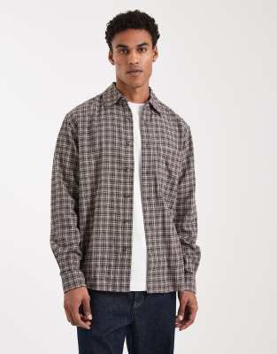 SONS - Locker geschnittenes Hemd in Braun kariert-Brown Brown 2XL