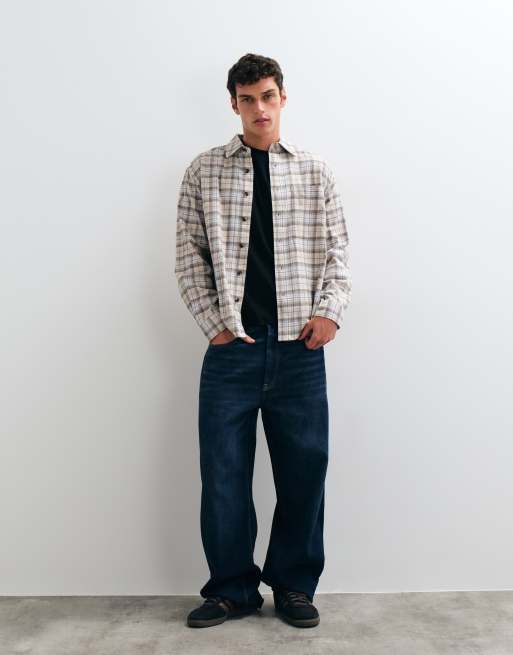 ONLY & SONS locker geschnittenes Hemd in Creme und khakibraun kariert, 5 von 5