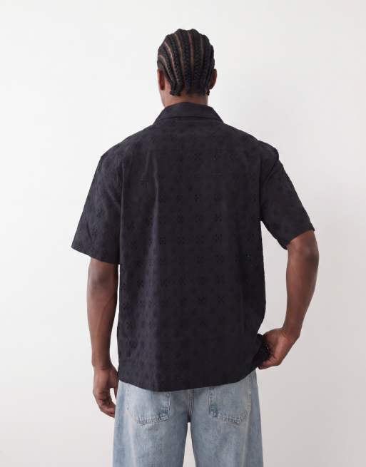 ONLY & SONS – Locker geschnittenes Hemd in Schwarz mit Lochstickerei, 2 von 5