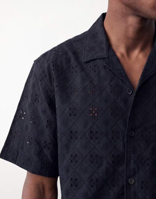 ONLY & SONS – Locker geschnittenes Hemd in Schwarz mit Lochstickerei, 4 von 5