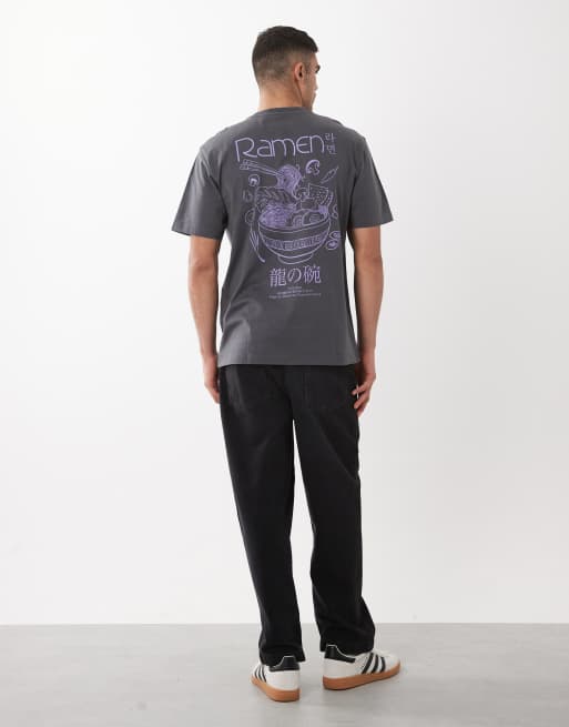 Only & Sons – Locker geschnittenes T-Shirt in Anthrazit mit „Ramen“-Rückenprint, 5 von 5