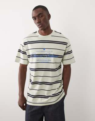 SONS - Locker geschnittenes T-Shirt in Grün und Marineblau gestreift-Braun Braun 2XL