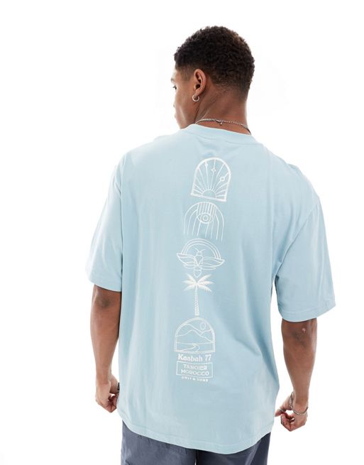Only & Sons – Locker geschnittenes T-Shirt in Hellblau mit „Kasbah“-Print