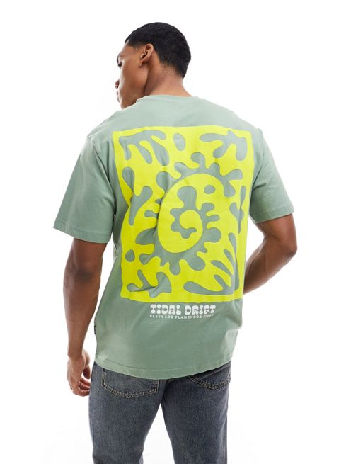 Only & Sons – Locker geschnittenes T-Shirt in Salbeigrün mit „Drift“-Rückenprint