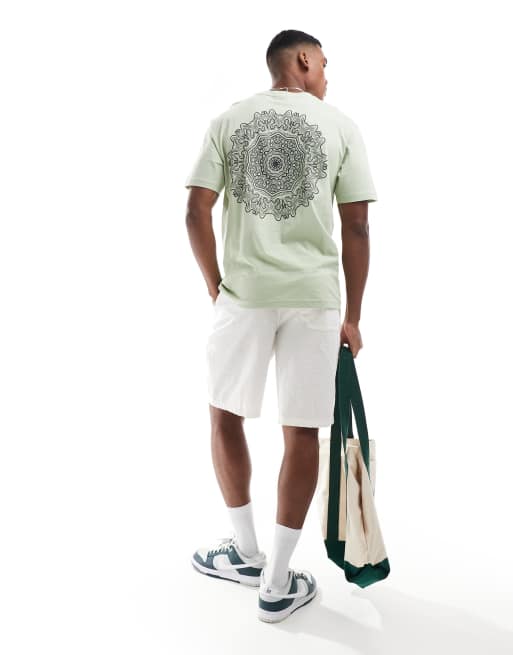 ONLY & SONS – Locker geschnittenes T-Shirt in Salbeigrün mit Mandala-Rückenprint