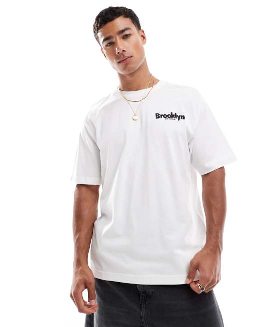 ONLY & SONS – Locker geschnittenes T-Shirt in Weiß mit Brooklyn-Bridge-Rückenprint, 2 von 4