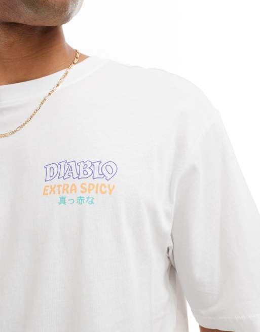 ONLY & SONS – Locker geschnittenes T-Shirt in Weiß mit Diablo-Rückenprint, 3 von 4