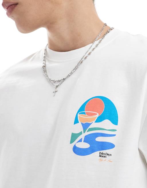ONLY & SONS – Locker geschnittenes T-Shirt in Weiß mit Palmen-Rückenprint, 4 von 4